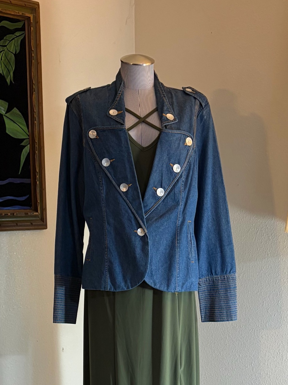 metrostyle Dark Blue Military-Style Denim Jacket